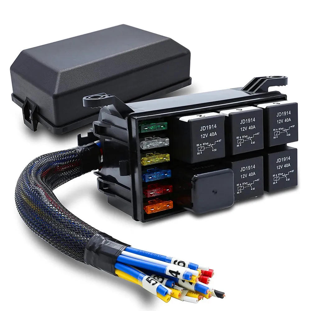 4 5 Pin12V 40A Fuse and Relay Box Holder  Automotive Universal Relay Box 6 Slots Relay and Wiring Harness For Car Automotive