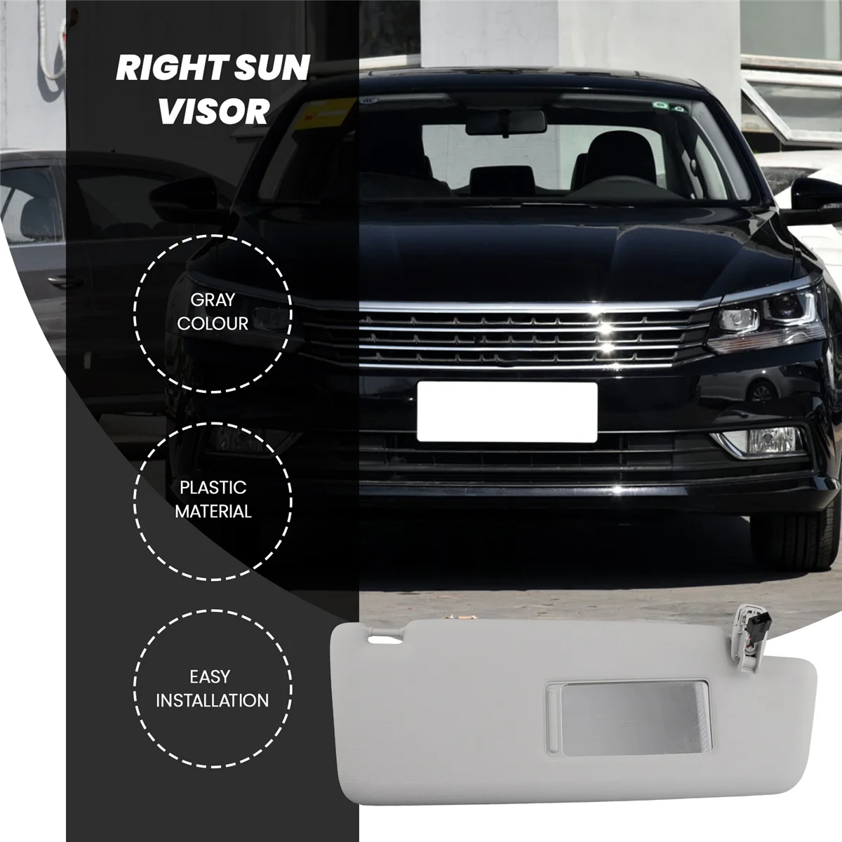 Right Sun Visor with Makeup Mirror for VW Passat 2011 2012 2013 2014 2015 2016 2017 2018