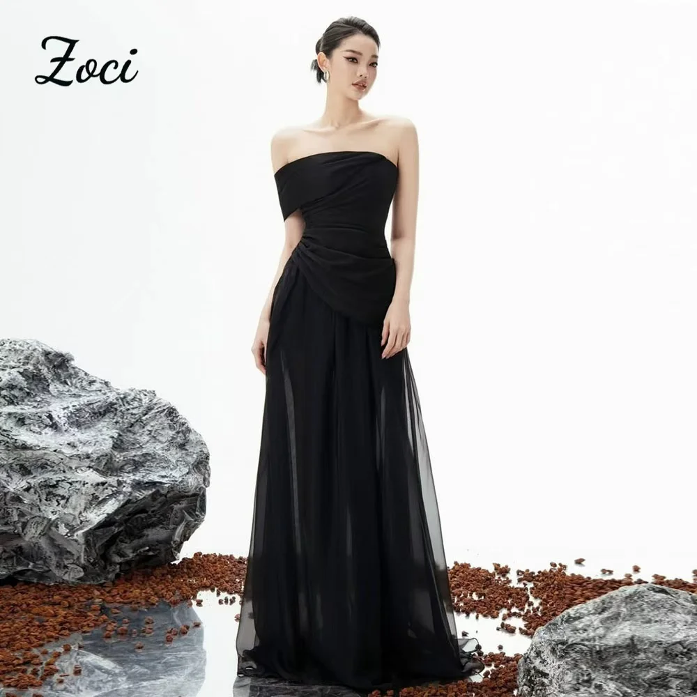 

Зочи ﻿ Черное трапециевидное атласное тюлевое платье для выпускного вечера по индивидуальному заказу, корейское свадебное платье с одним рукавом для невесты, вечернее свадебное платье для фотосъемки