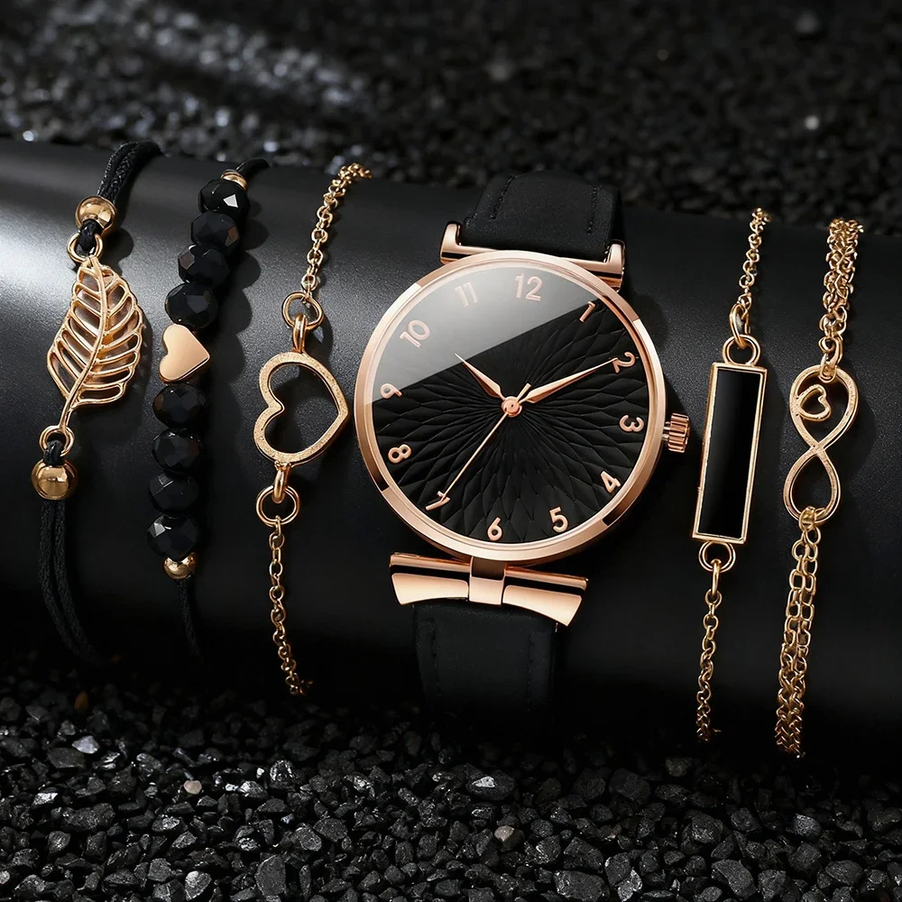 6pc trendy and elegant women's quartz watch and accessory combination set is the best choice for gift giving