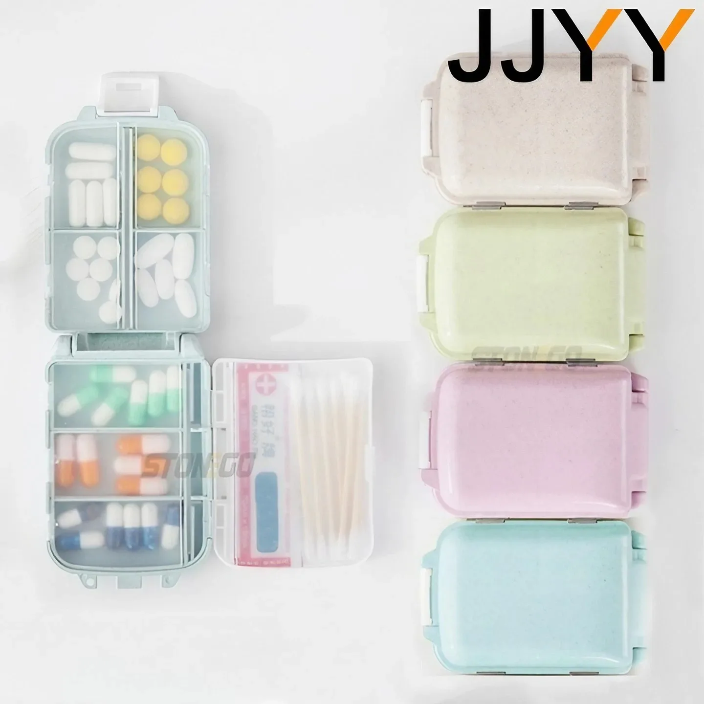 JJYY Portable Pill Box Medical Kits Vitamin Pills Box Storage Box 8 grids Pill Container Health Travel Supply Mini Pill Box 1PC