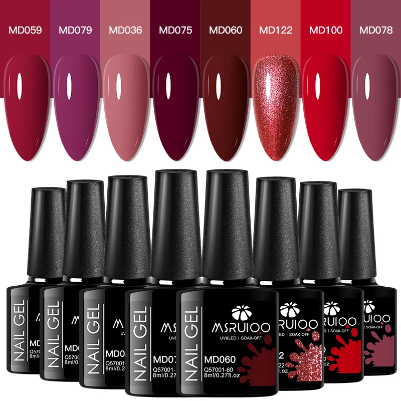 MSRUIOO 8 unids/set esmalte de uñas de Gel colorido para uñas 8ml rosa desnudo rojo brillo semipermanente Nail Art barniz de Gel manicura