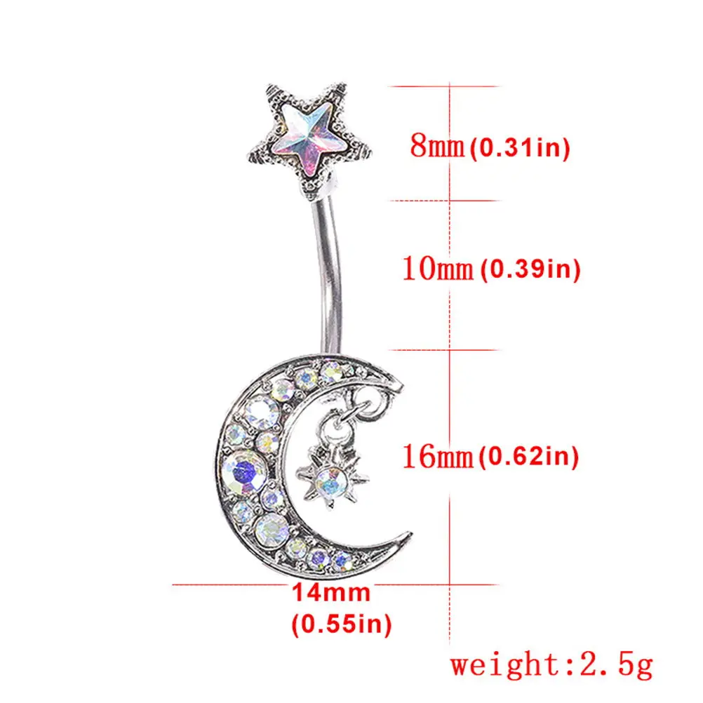 Moon Star Navel Ring Fashion Piercing Jewelry Set Stainless Steel Body Piercing Set Cool Accessory for Navel Nose Lip Eyebrow view 3