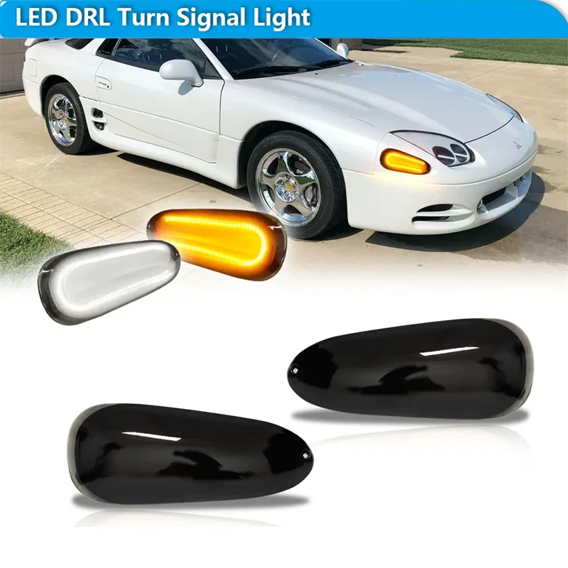 

For Mitsubishi 3000GT Switchback Amber LED Car Front Bumper Turn Signal Lights & White DRL Parking/Driving Lights 1994-1998 12V