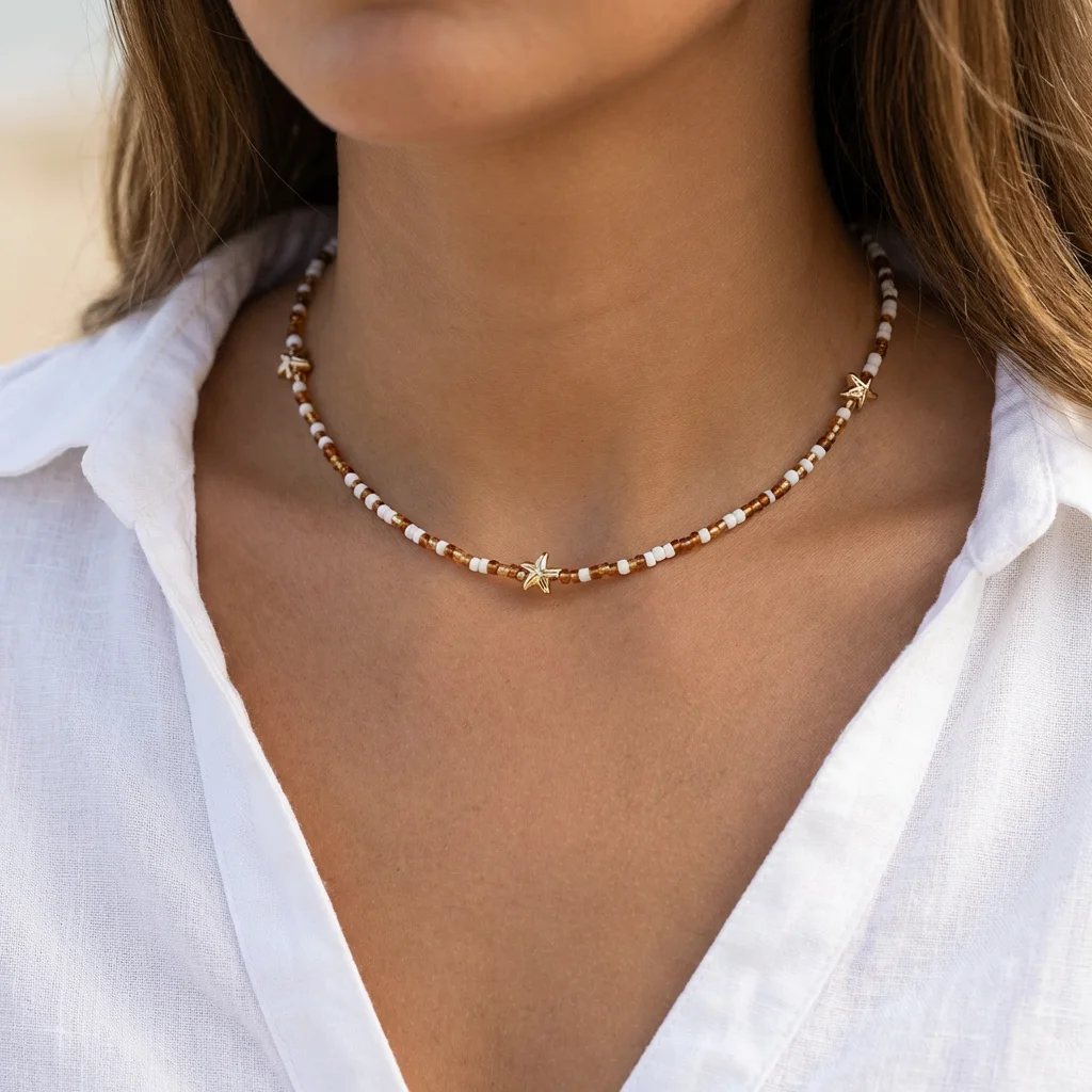 

Cute Y2K Aesthetic Starfish Necklace for Women Girls Dainty Gold Color Handmade Seed Bead Choker Trendy Summer Jewelry Gift