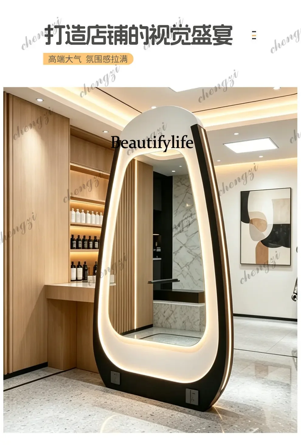 h178Hair salon mirror table, simple double-sided mirror hair salon special barber shop, solid wood paint, mirror