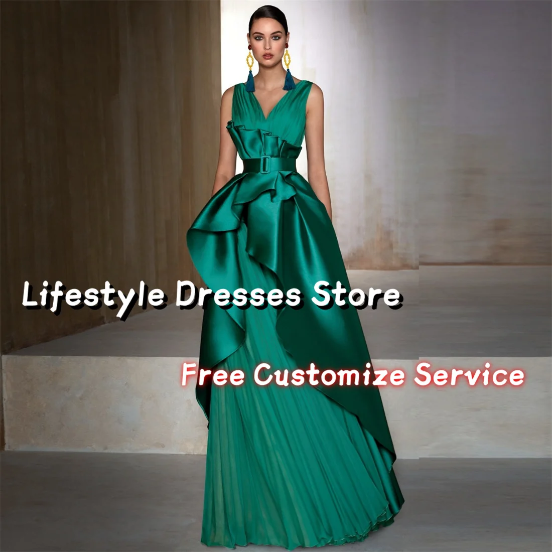 

V-Neck Satin Chiffon Evening Dress Sleeveless Mother Of The Bride Dresses Wedding Guest Party Gown elegantes 2024 juveniles