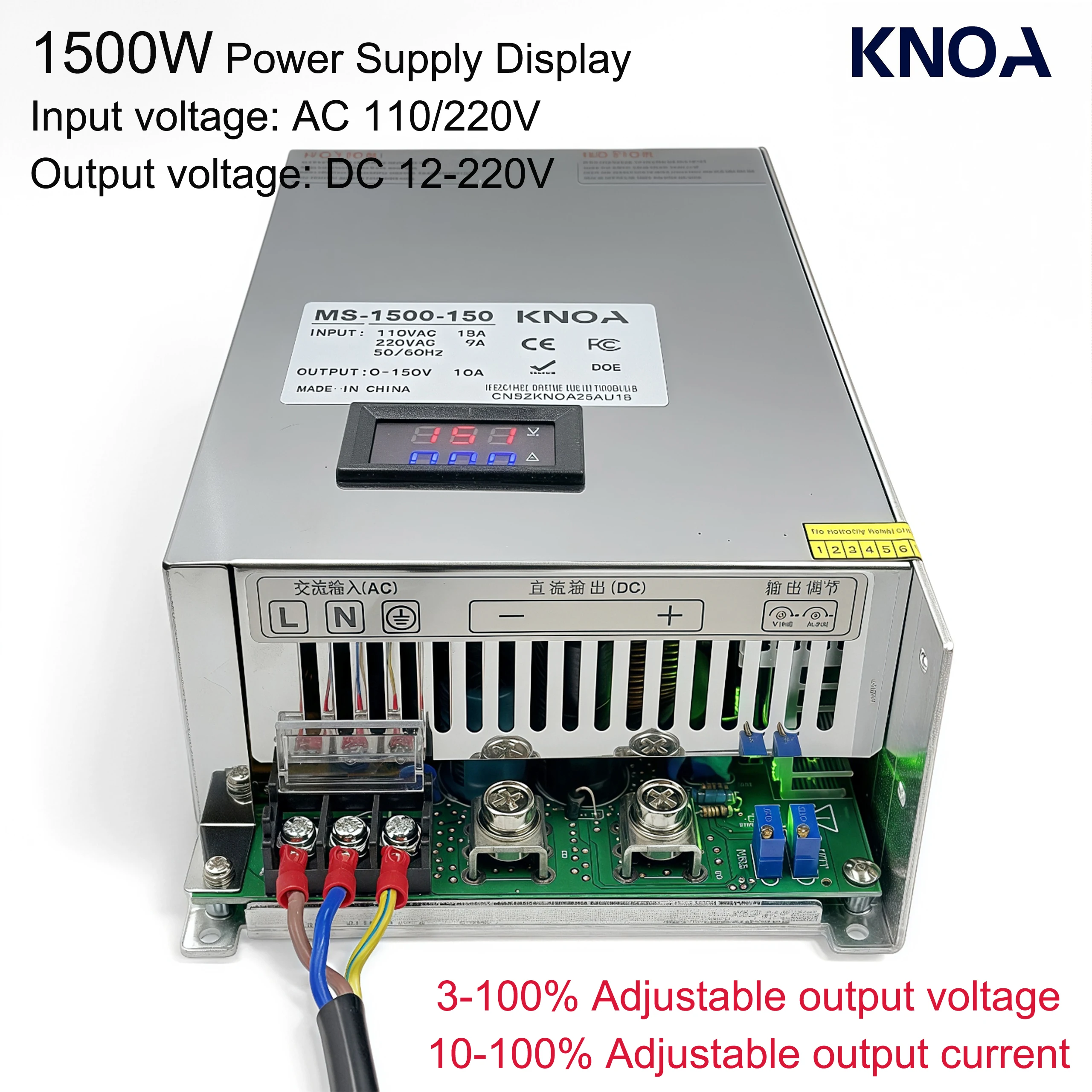 1500W Adjustable Switching Power Supply 0-12V 13.5V 15V 24V 36V 48V 60V 72V 85V 110V 150V 220V 110/220V AC/DC Single Output SMPS