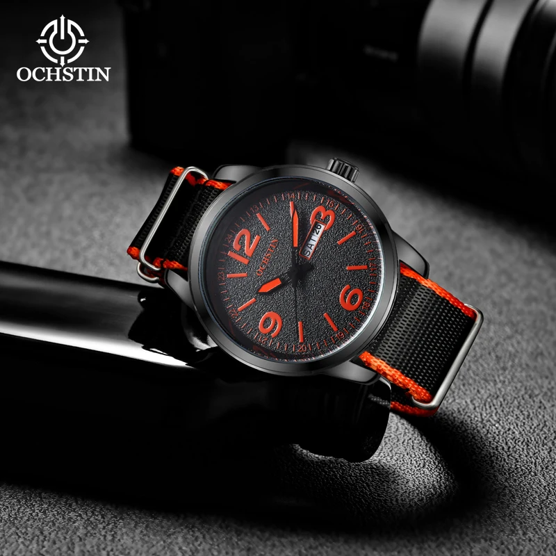 OCHSTIN New Sports Street Innovative Nylon Strap Multifunction Quartz Movement Watch Date Week Display Men's Quartz Watches