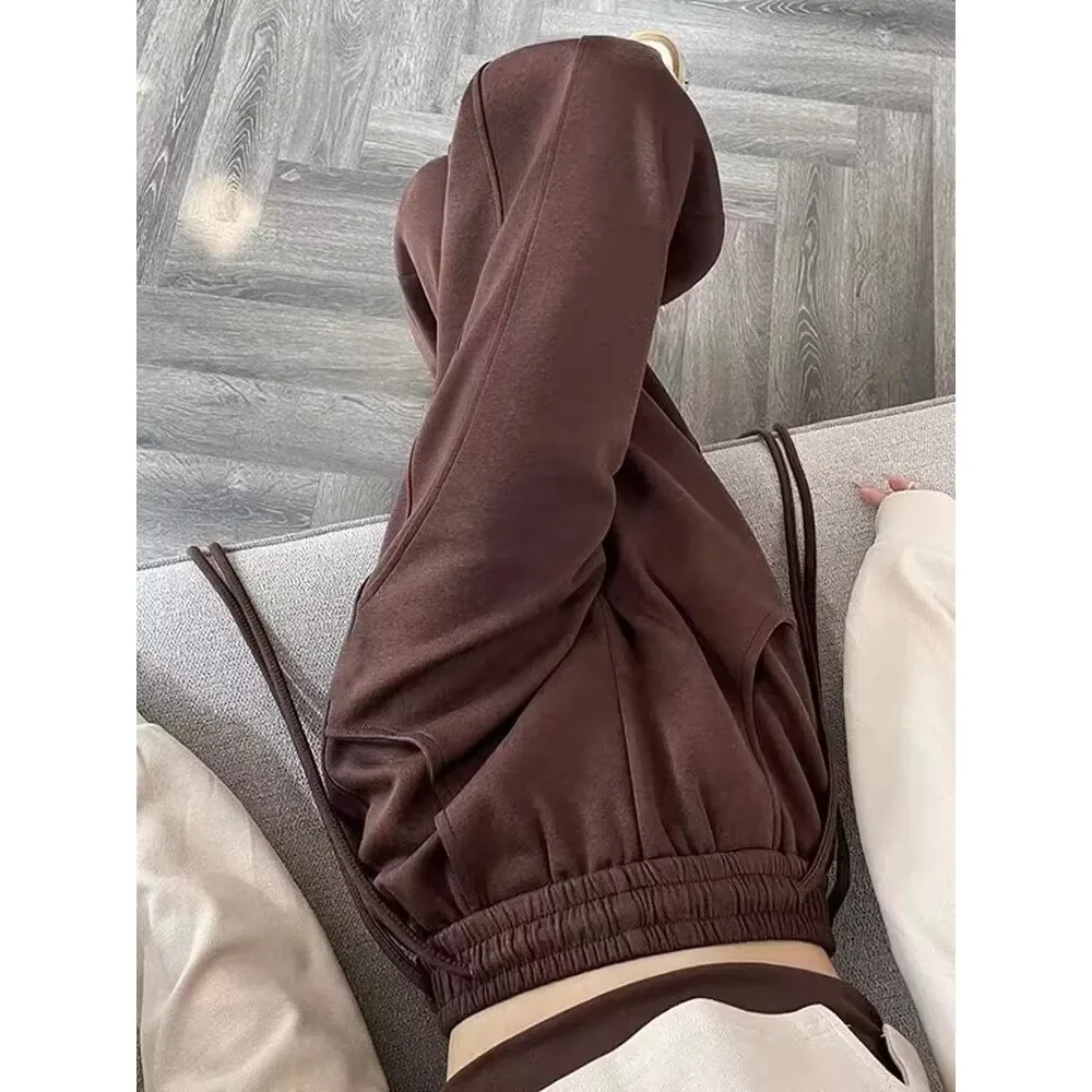 Coffee Colored Drawstring Wide Leg Pants for Women Instagram Autumn and Winter New Drape Straight Leg Versatile Casual Pants