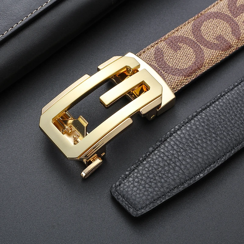 “Gift ready”Korean style men's Strap,“G” Letter New Automatic Buckle Men's Waist belt,luxury Genuine Waistband Leather belt 3.5