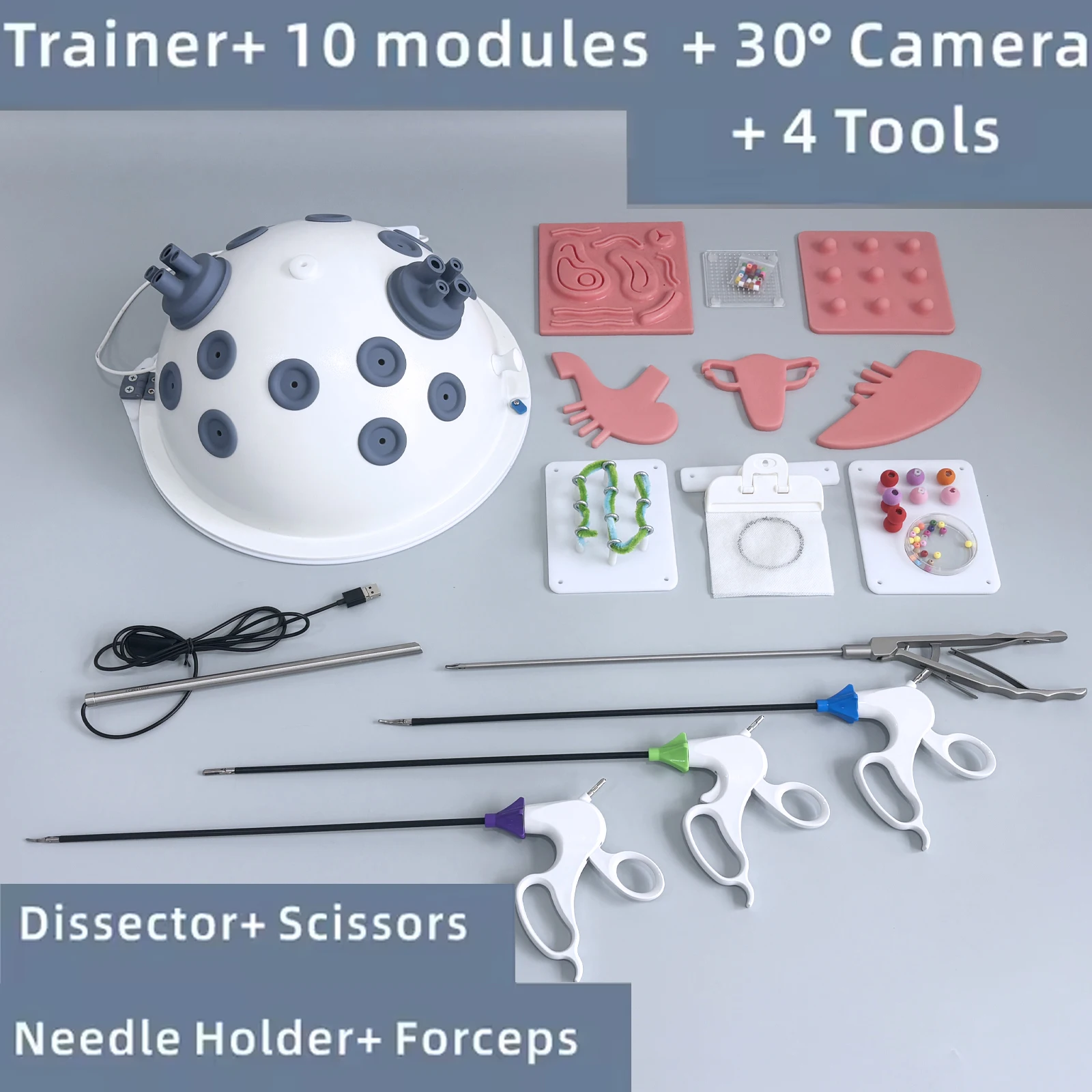 Spherical Laparoscopic Training Kit, with Four Instruments and 14 Training Modules