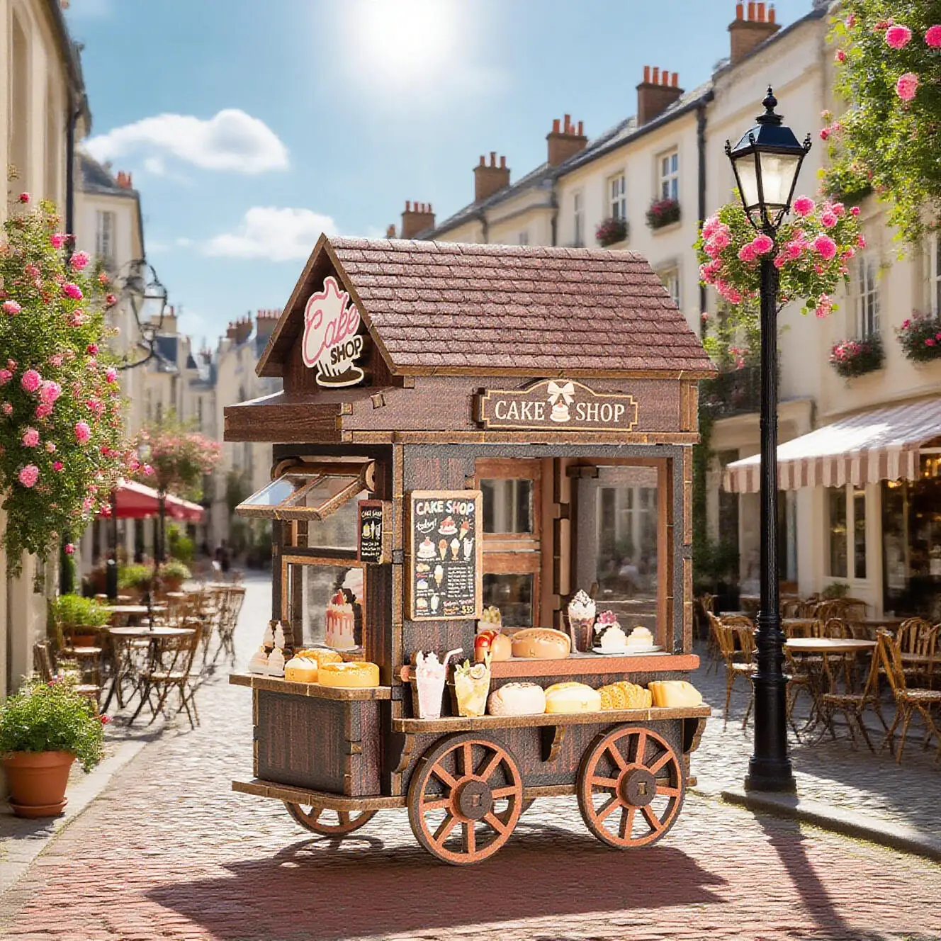 DIY Cake Shop Car Casa Holz Miniatur Modellbausatz 3D Puzzle Puppenhäuser mit Möbel Puppenhaus für Freunde Geburtstagsgeschenke
