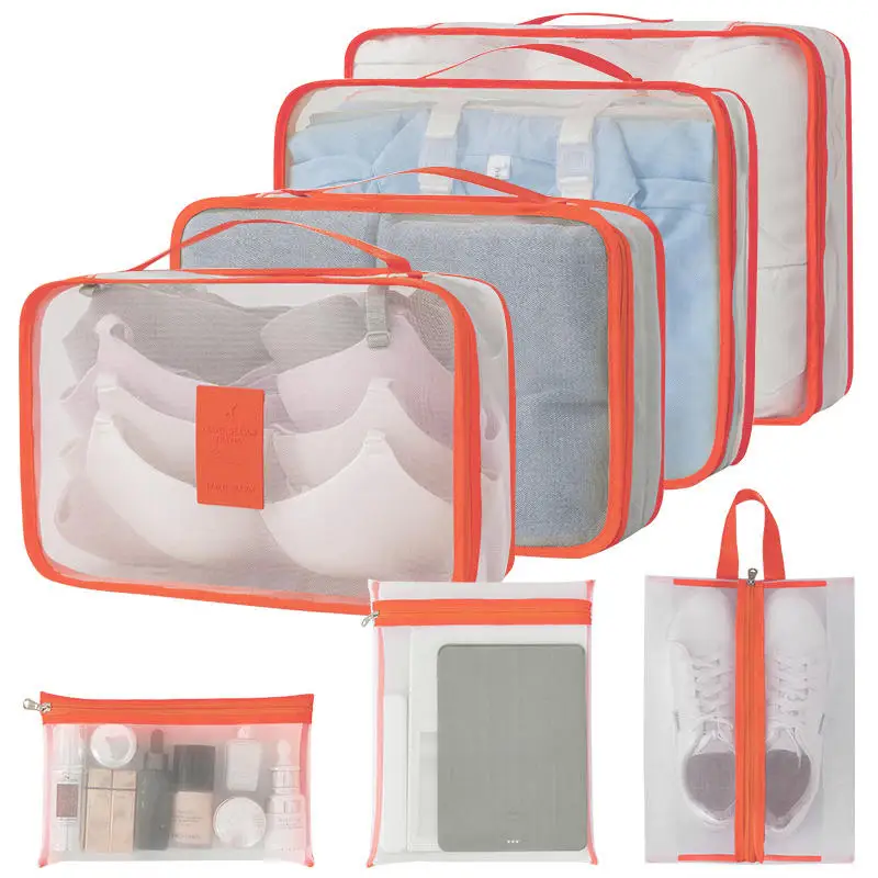 7 pçs conjunto de sacos de armazenamento organizador de viagem mala cubos de embalagem conjunto casos portátil bagagem roupa interior sapato arrumado bolsa dobrável