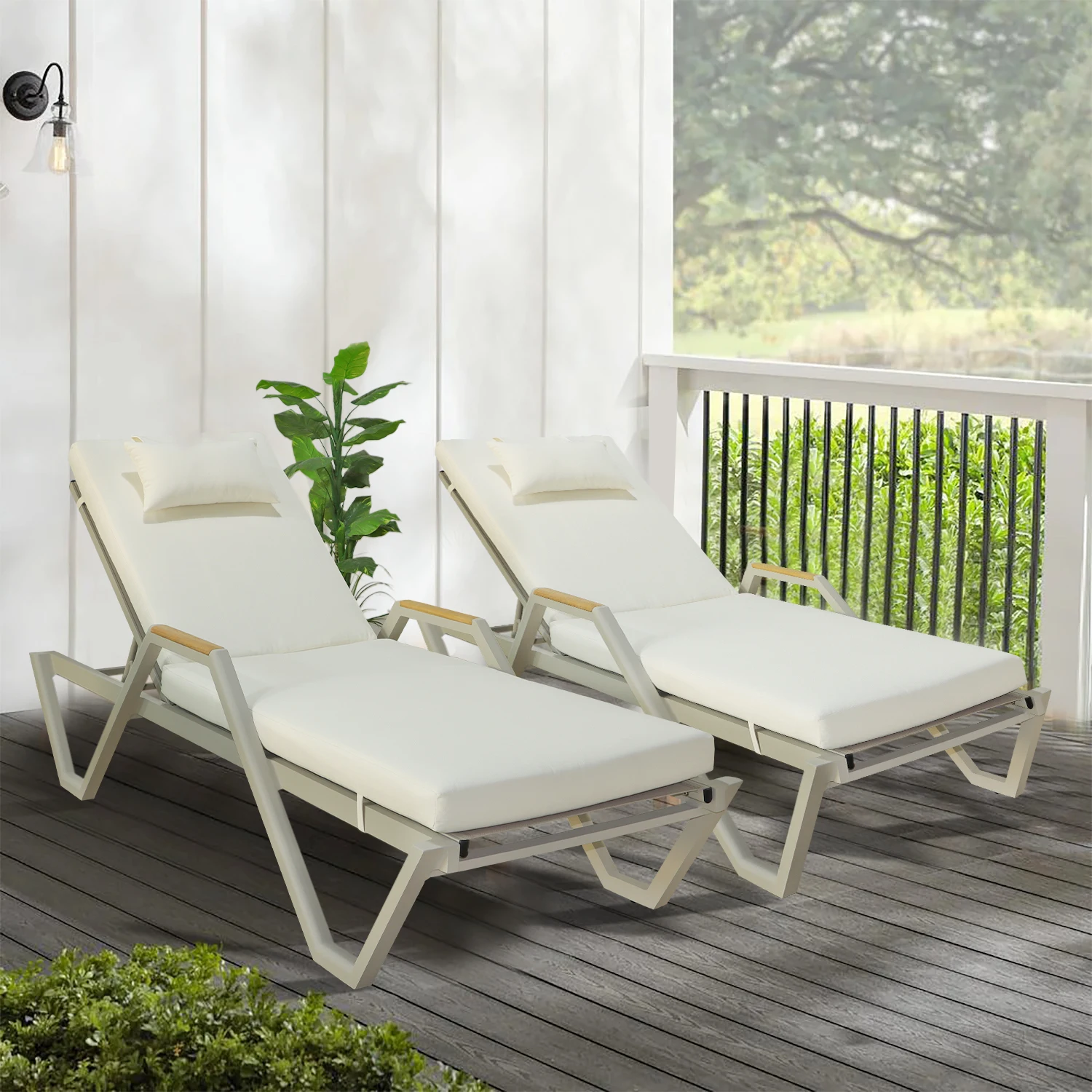 

Lounge Chairs With Sun Shade Reclining Sun Lounger Chaise Stackable Aluminum Pool Beach Resort Project Use Outdoor Furniture