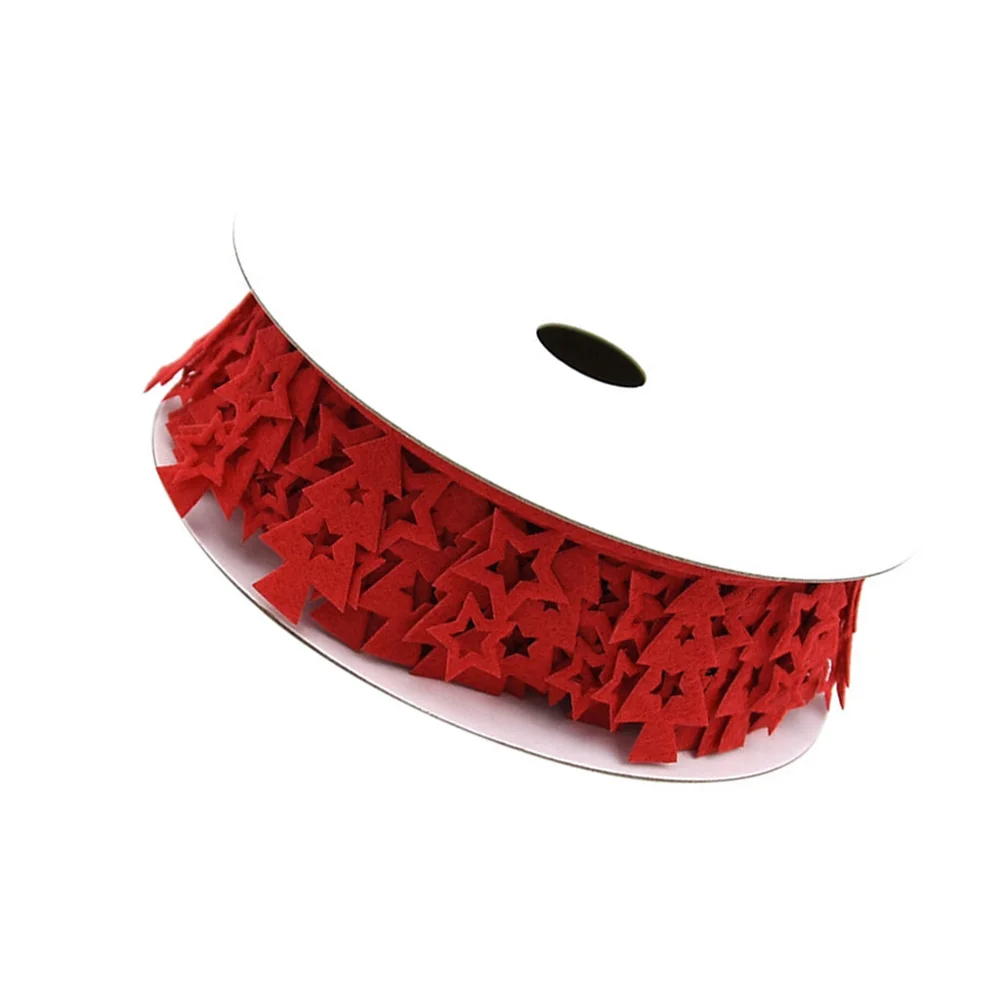 

Christmas Ribbon Red Non-Woven Printing Christmas Tree Five- Shape Xmas Tree Decoration Band Durable for Party Gift
