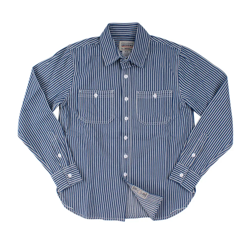 

New Vertical Striped Men's Shirt American Retro Men's Tooling Long-sleeved Shirt
