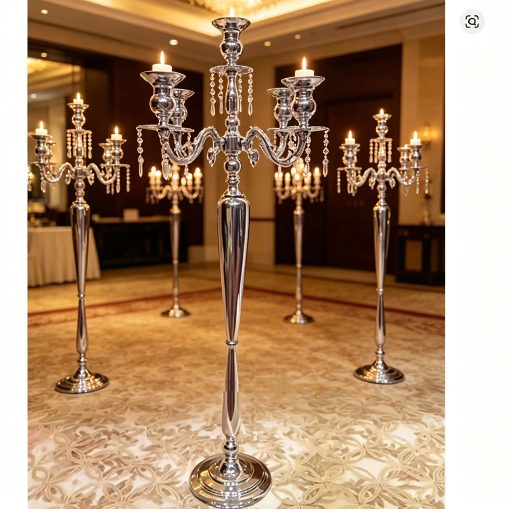 10pcs 120cm   Large tall Floor Standing Five Arm Wedding Candelabra for Aisle pillar backdropstick and Event Centerpiece Decor