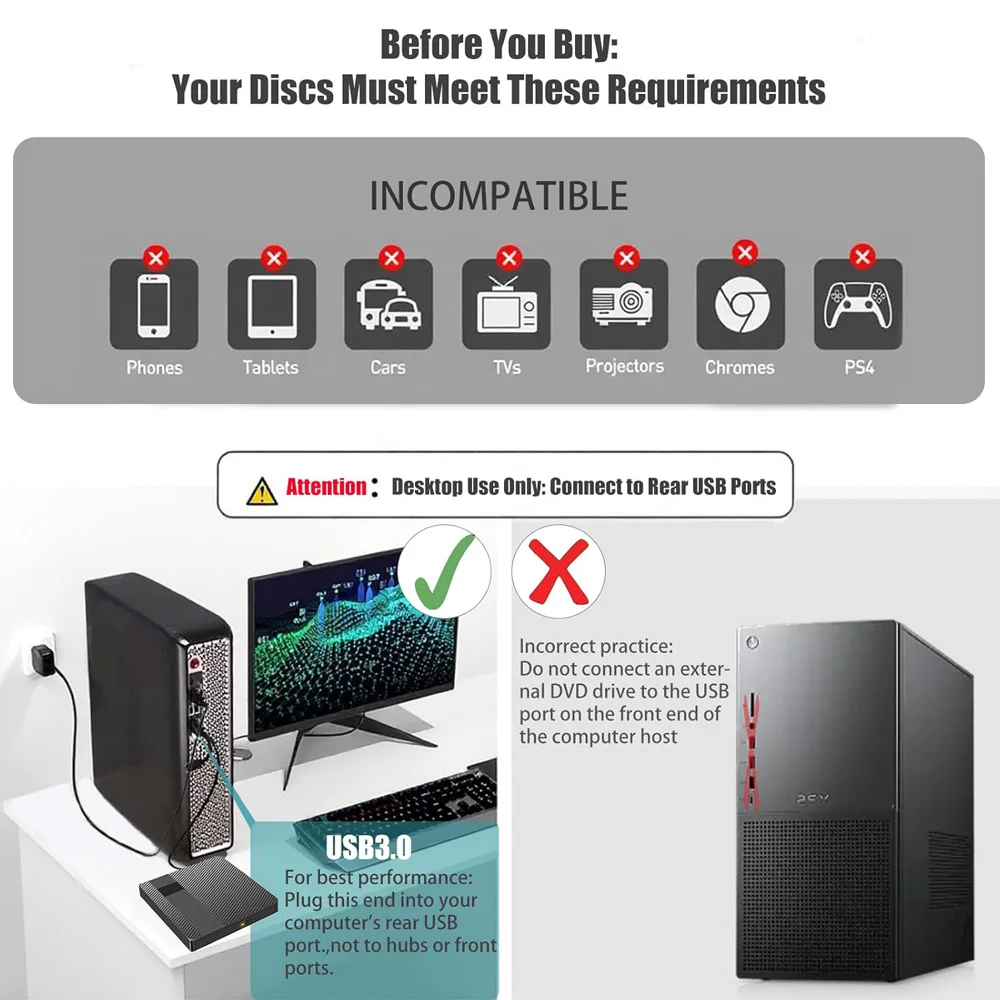 Extern optisch station Blu-ray USB 3.0 BD CD DVD-lezer en schrijver Draagbare brander voor laptop PC Windows Mac Notebook