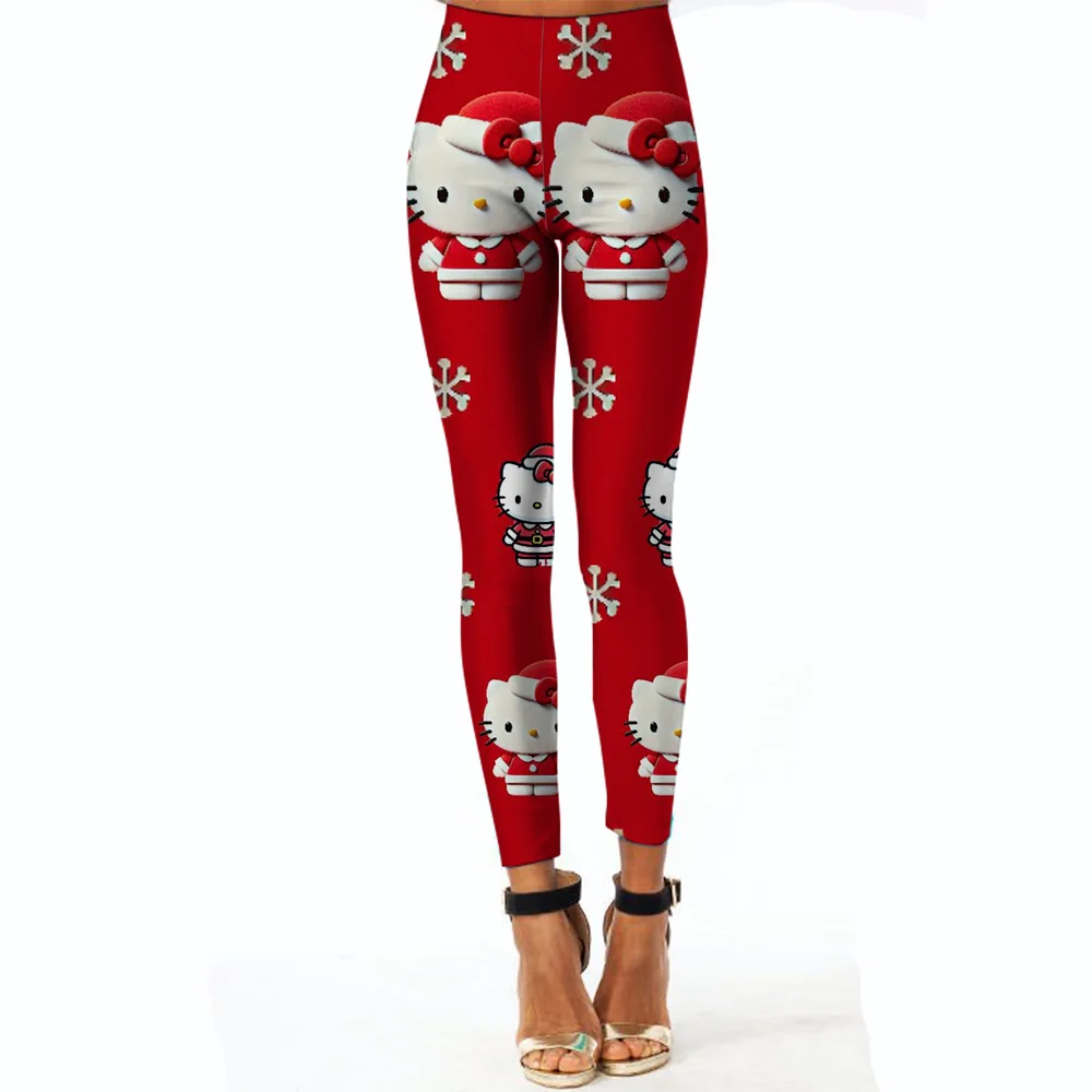 Legging Yoga Solid Elastis Pinggang Cetak Kuromi Hello Kitty Olahraga Wanita Fitness Celana Ramping Push Up Cepat Kering Jogging Gym Wanita