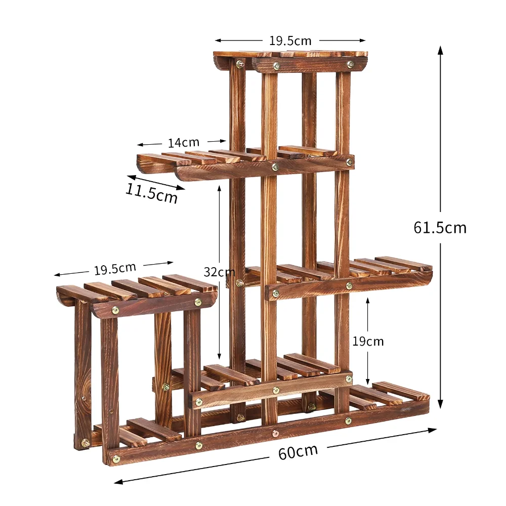 Multi-tiered Plant Stand 6 Tiers Pine wood Succulent Pots Planter Display Rack Balcony Potted Flower Rack Shelf Indoor Outdoor