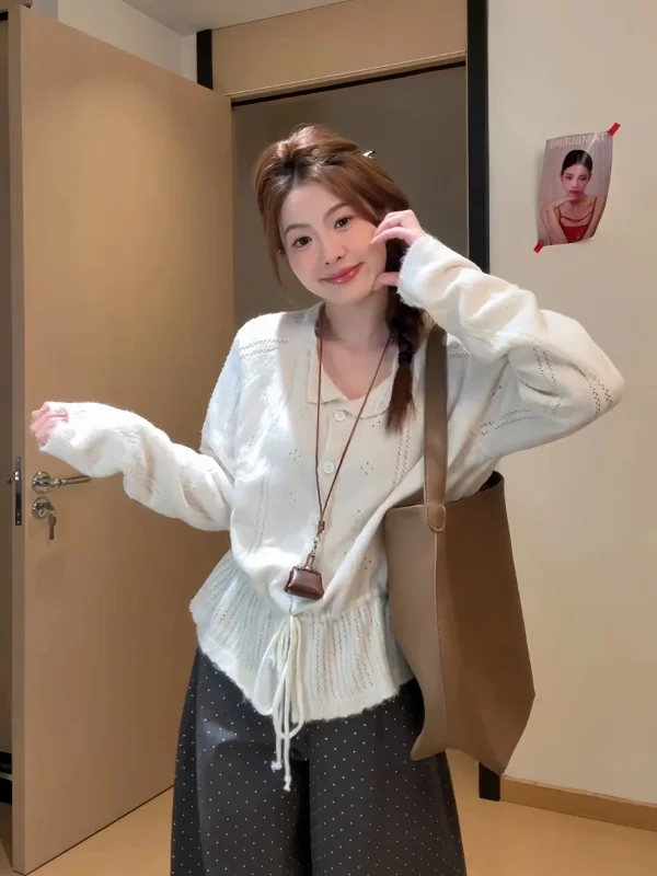 

plus Size Korean Sle Chic Knitwear Top Women Loose Slimming V-Ne Long Sve Sweater Autumn Faion Casual Comfortable