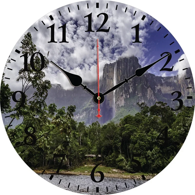 Nature Landscape Mountain Tree Wall Clock Round Silent Clocks Wall Carfts Decor For Home Bedroom Living Room Office Decoration