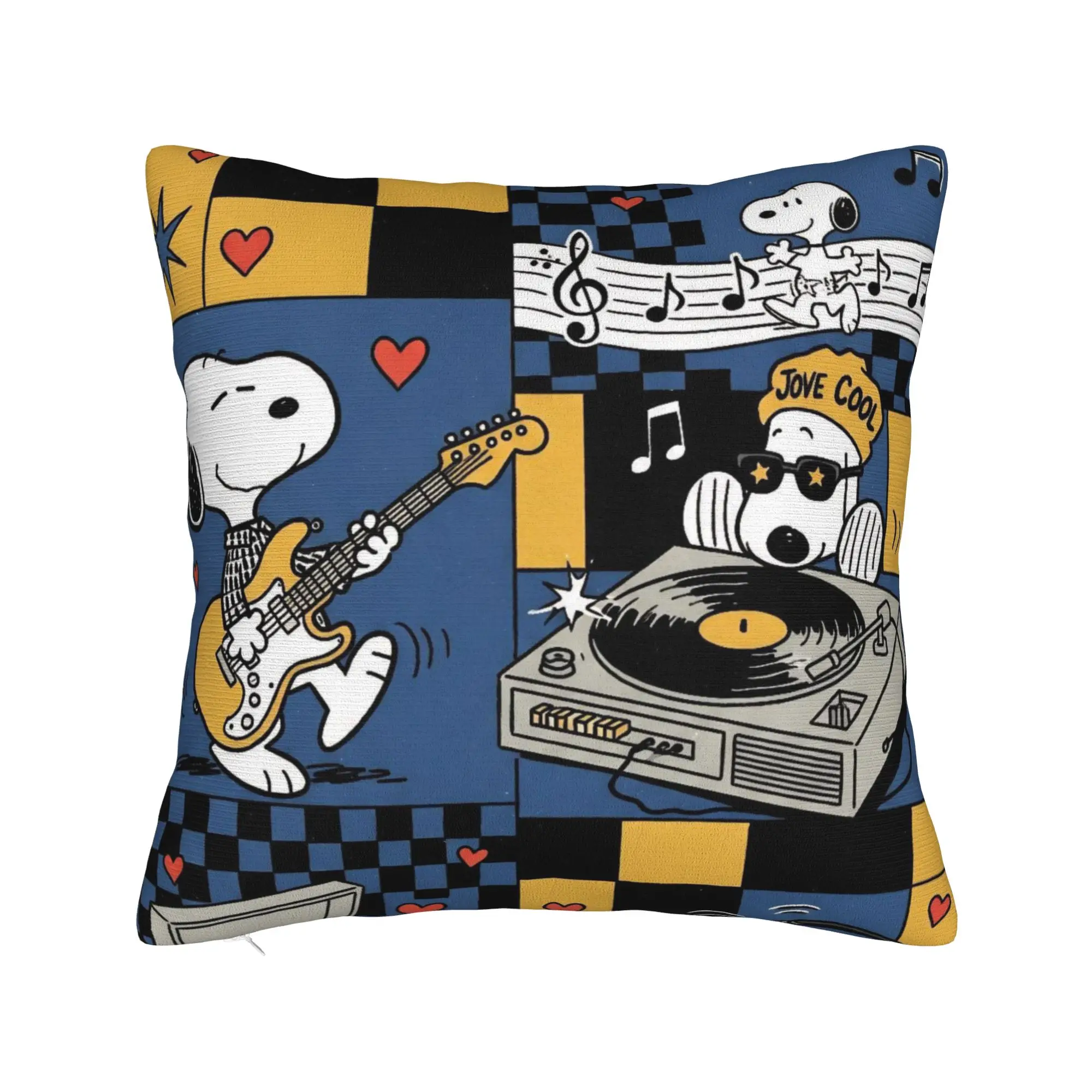 Snoopys Music Cartoon Square Pillow Cases  Cushion Cover Custom Zippered Decor Pillowcover for Home 40x40cm