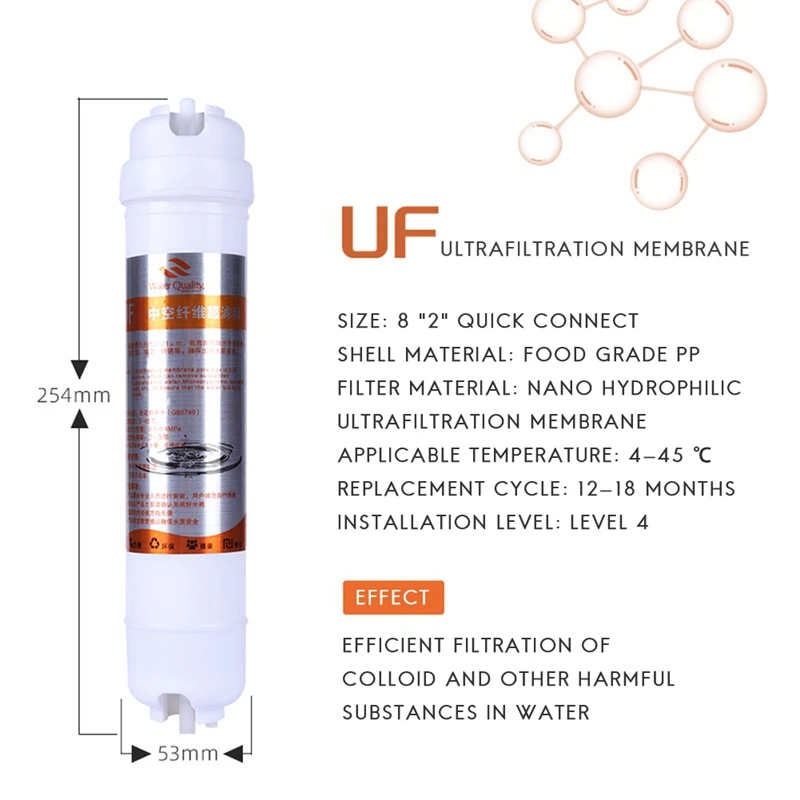 8Inch 1/4inch Water Purifier Filter Quick Connect Filter elements UF Ultrafiltration Membrane Integrated Filter elements