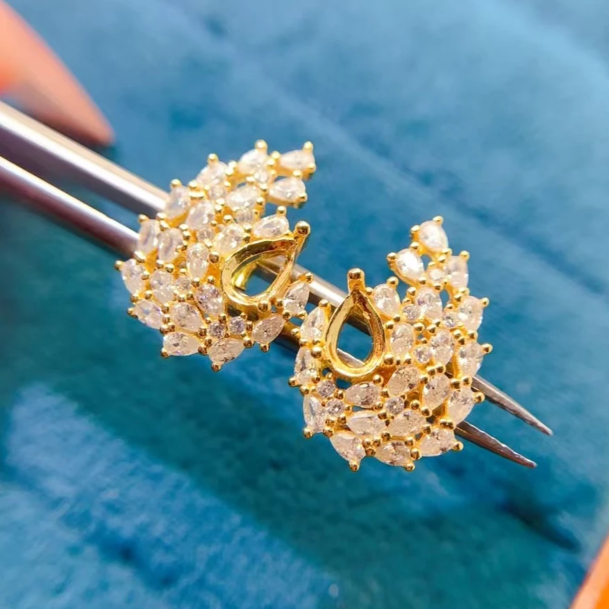 

Сверкающие серьги из серебра 925 пробы, 4 мм * 6 мм, серебряные серьги без аллергии с драгоценным камнем и позолотой 18 карат