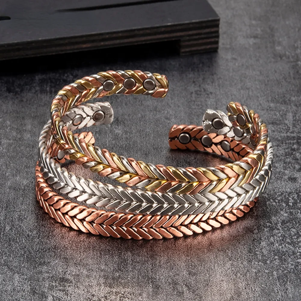 Ikuinen Gedraaide Koperen Magnetische Armband Rose Magnetische Armbanden Verstelbare Manchet Zachte Koperen Sieraden voor Vrouwen