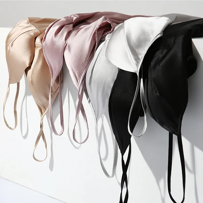 New Silk Satin Silk Sling Nightdress with Bra Cushion Women\'s Sexy Sleep Dress Mulberry Silk Strap Chest Cushion