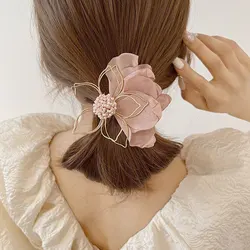 Women Vintage Elegant Hollow Out Metal Flower Cloth Petal Hairpins Sweet Side Hair Decorate Hair Clips Barrette Hair Accessories