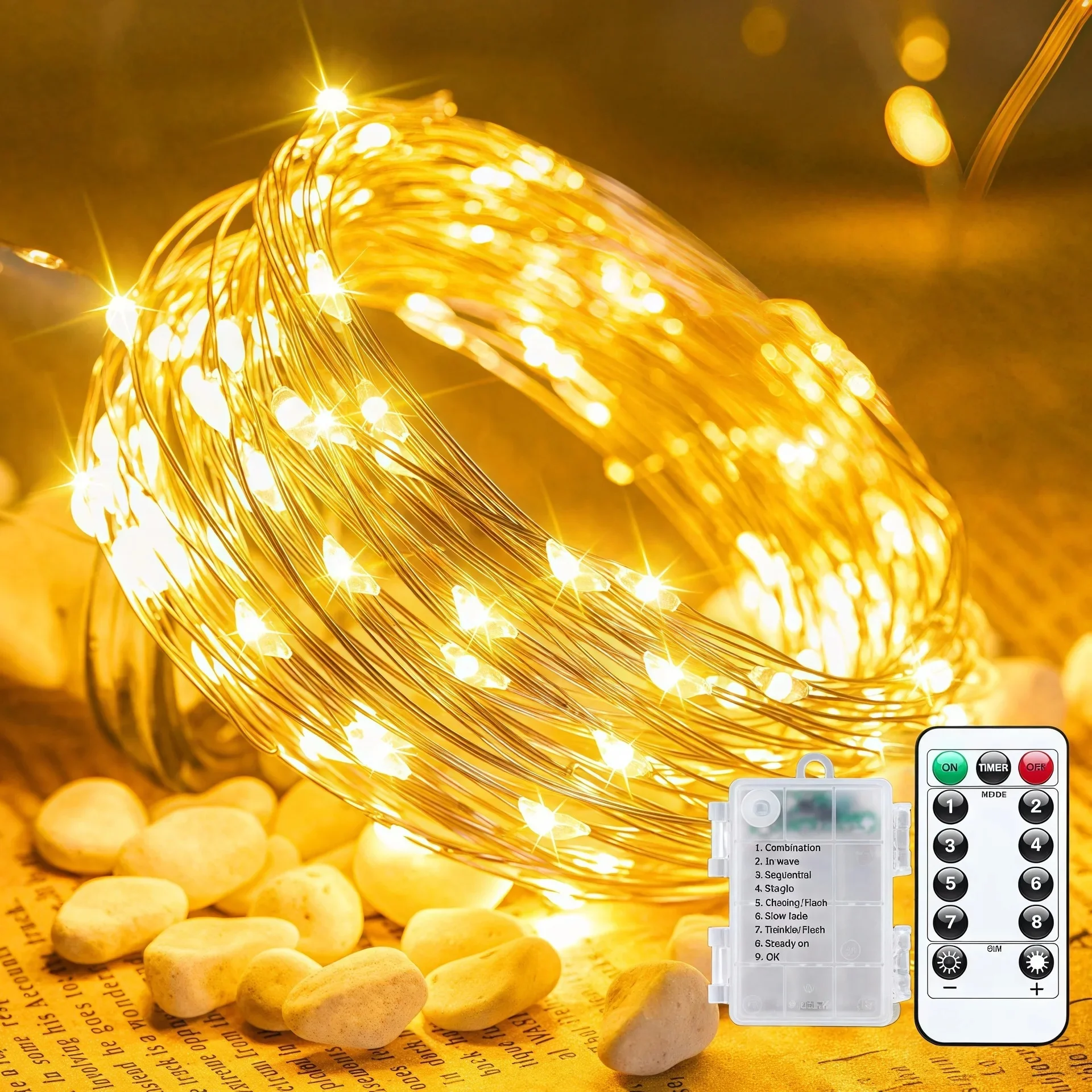 2/5/10/20m LED Fairy Wire String Light with Remote Wedding Garland Mother's Day Muslim Ramadan Room Decoration Battery Powered