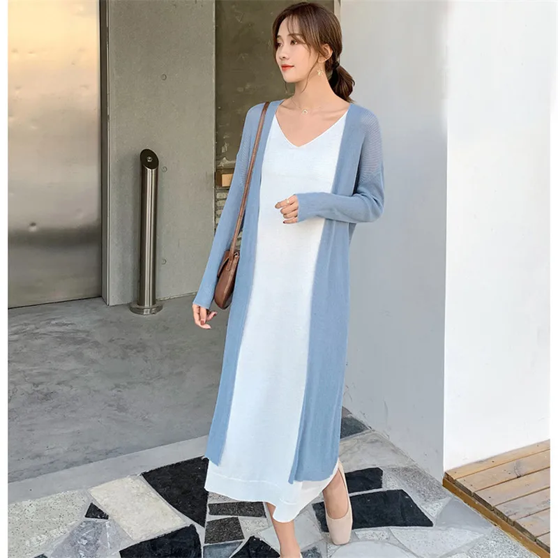 Long Sweater Cardigan Jacket 2023 Spring Summer Women Casual Loose Thin Silk Knitted Cardigans Ladies Sun Protection Clothing