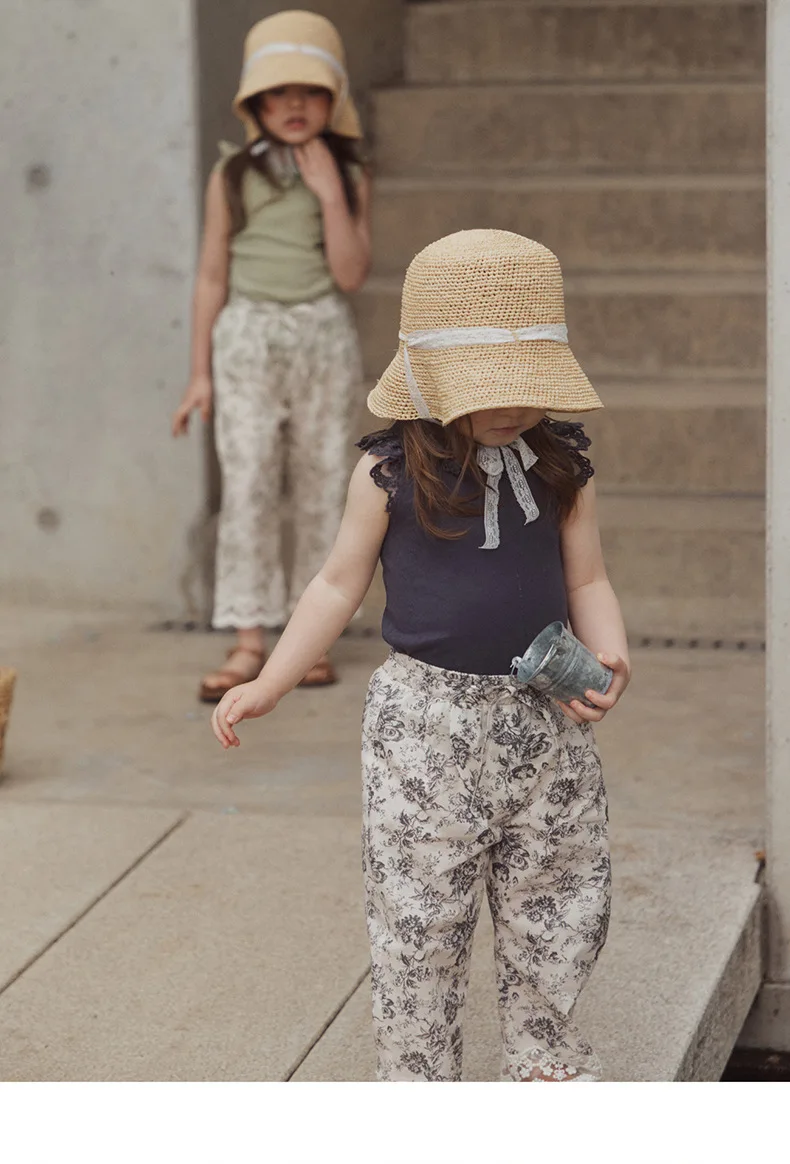 Pantalones antimosquitos para niña, pantalón coreano pequeño con cordones florales, antimosquitos, verano 2024