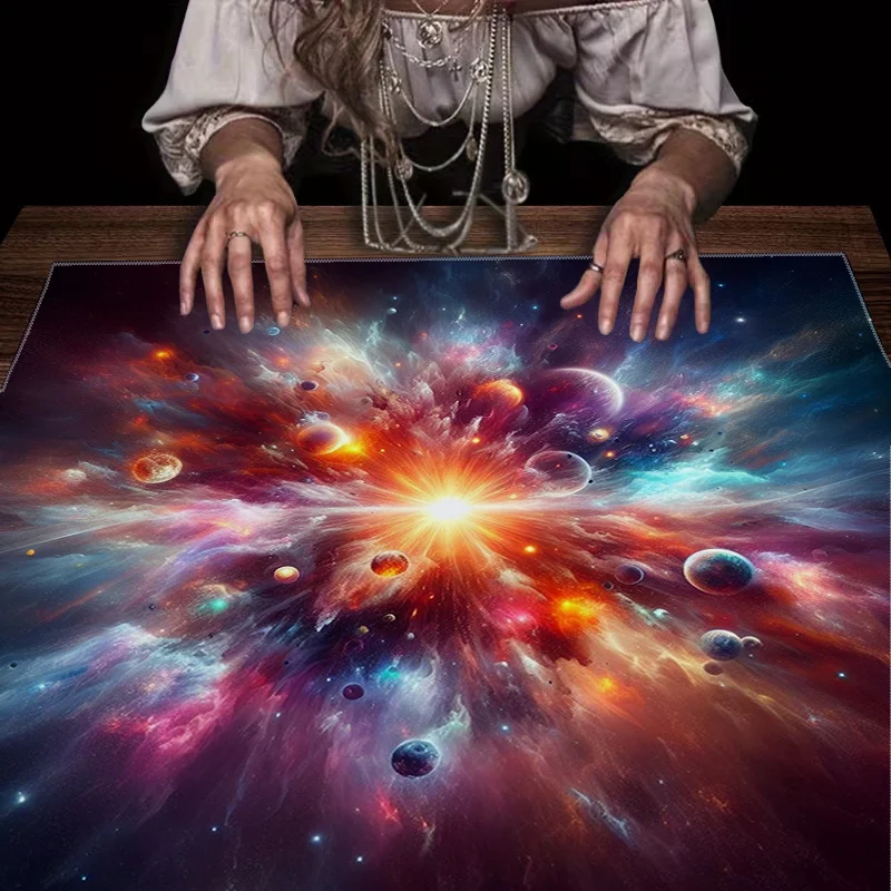 2D Flat Nebula Galaxy Tablecloth Starry Sky Print for Tarot Cards Home Decor Party Ritual Supplies Coffee Table Cover