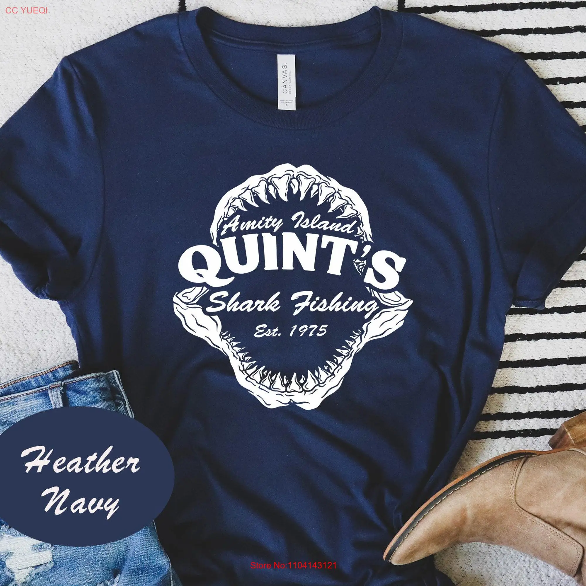 Amity Island Quint's Shark Fishing Est 1975 T Shirt JAWS MOVIE Quints Swim Team long or short sleeves