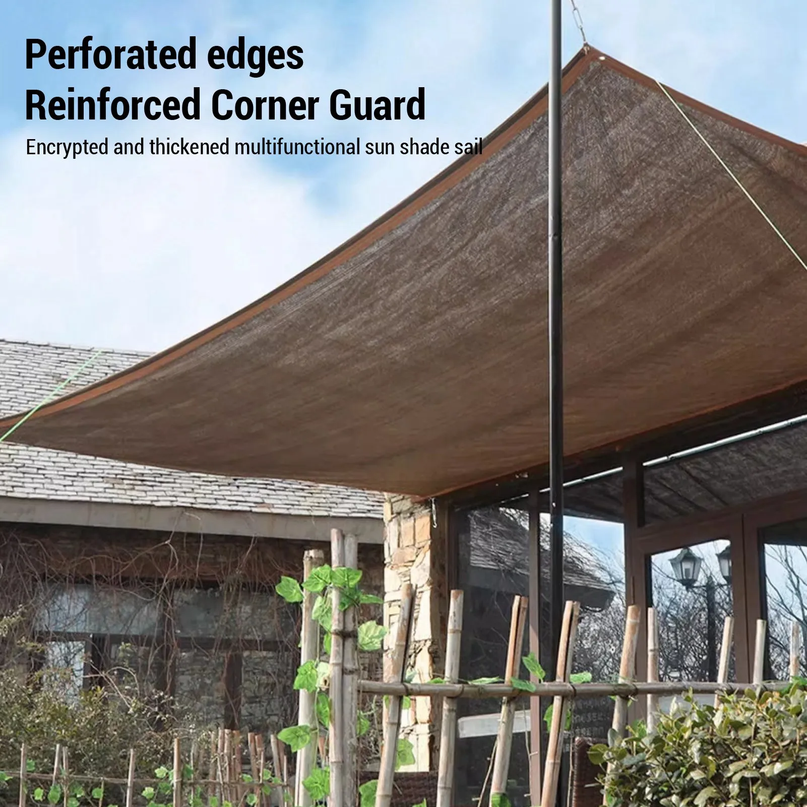 

Sun Shade Cloth Polyethylene Sun Shade Sail Canopy Cover with 4 Ropes for Outdoor Garden Patio Backyard Deck Coffee Patio Shade