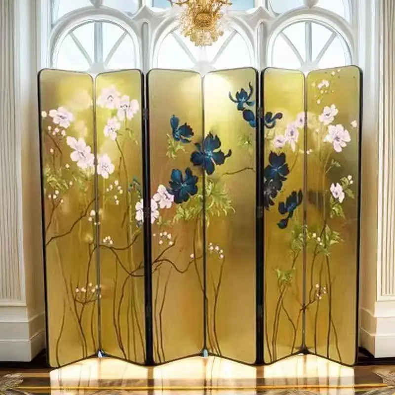 

DSA new Chinese screen pure hand-painted living room office background movable folding screen tea porch background partition