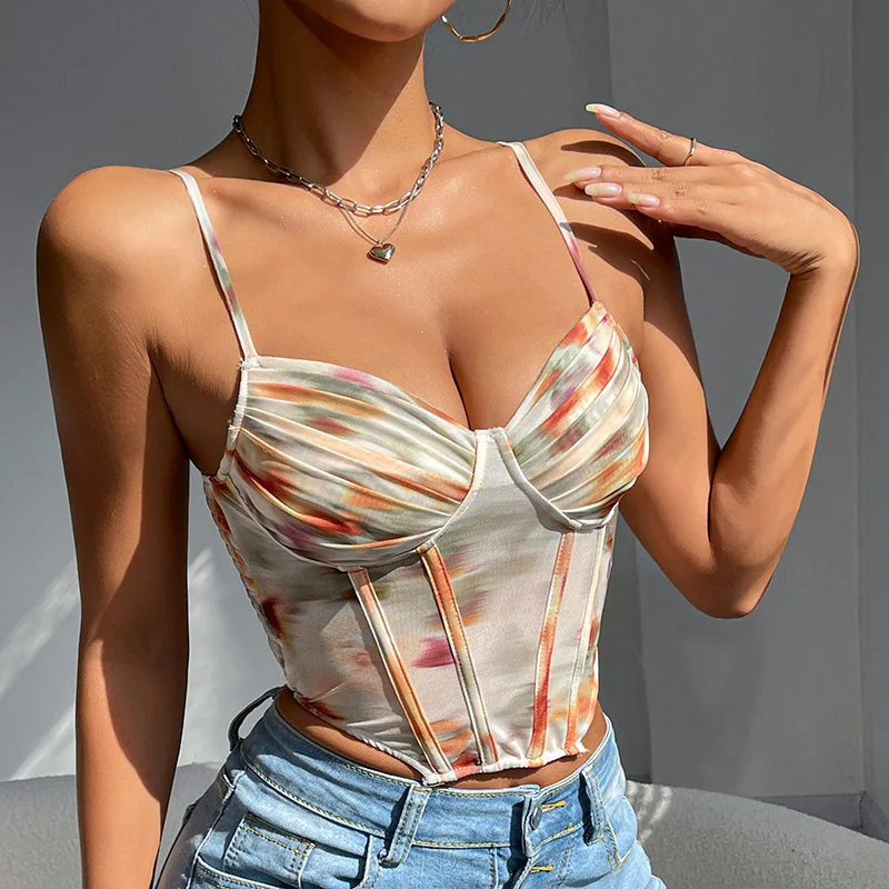 

Sexy Fishbone Corset French Retro Vest Fashion Printed Camisole New Style