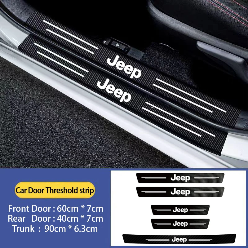 Carbon Fiber Car Door Sill Sticker Auto Threshold For Jeep Renegade Wrangler JL JK Gladiator Grand Cherokee Compass Patriot