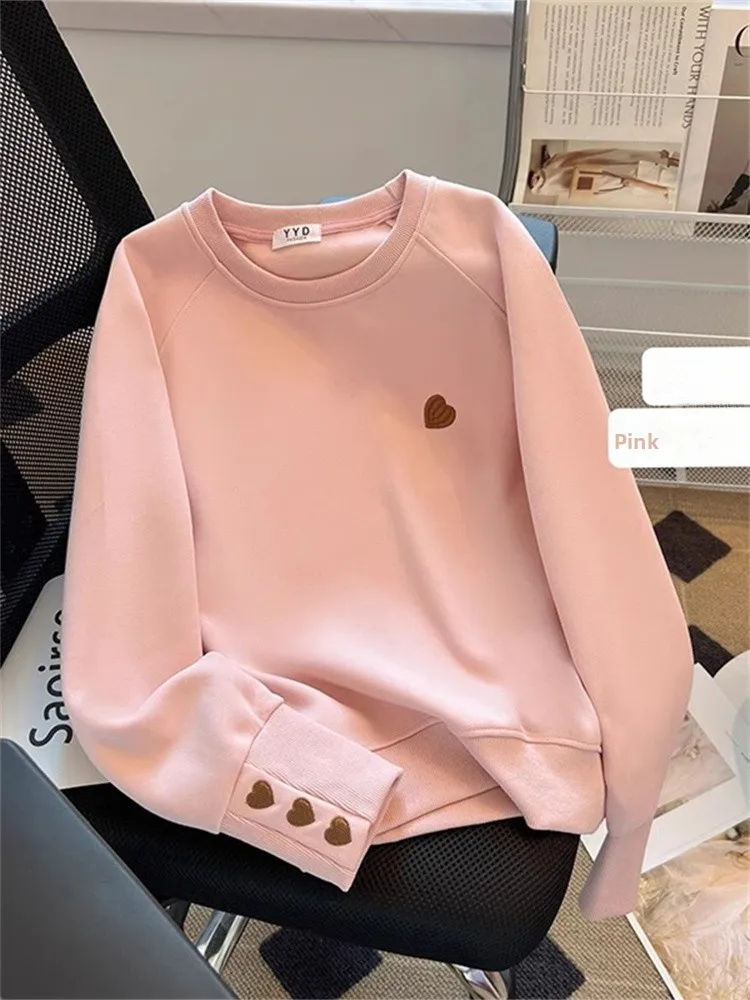 

American Style Long Sleeve round Neck Embroidered Sweatshirt Women's Autumn New Simple Match Ladies Anti-Aging Top