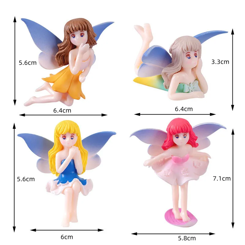 4pc Flower Fairy Elf Figure Ornament Pvc Craft Miniature Figure Tiny for Garden Micro Landscape Potted Decor