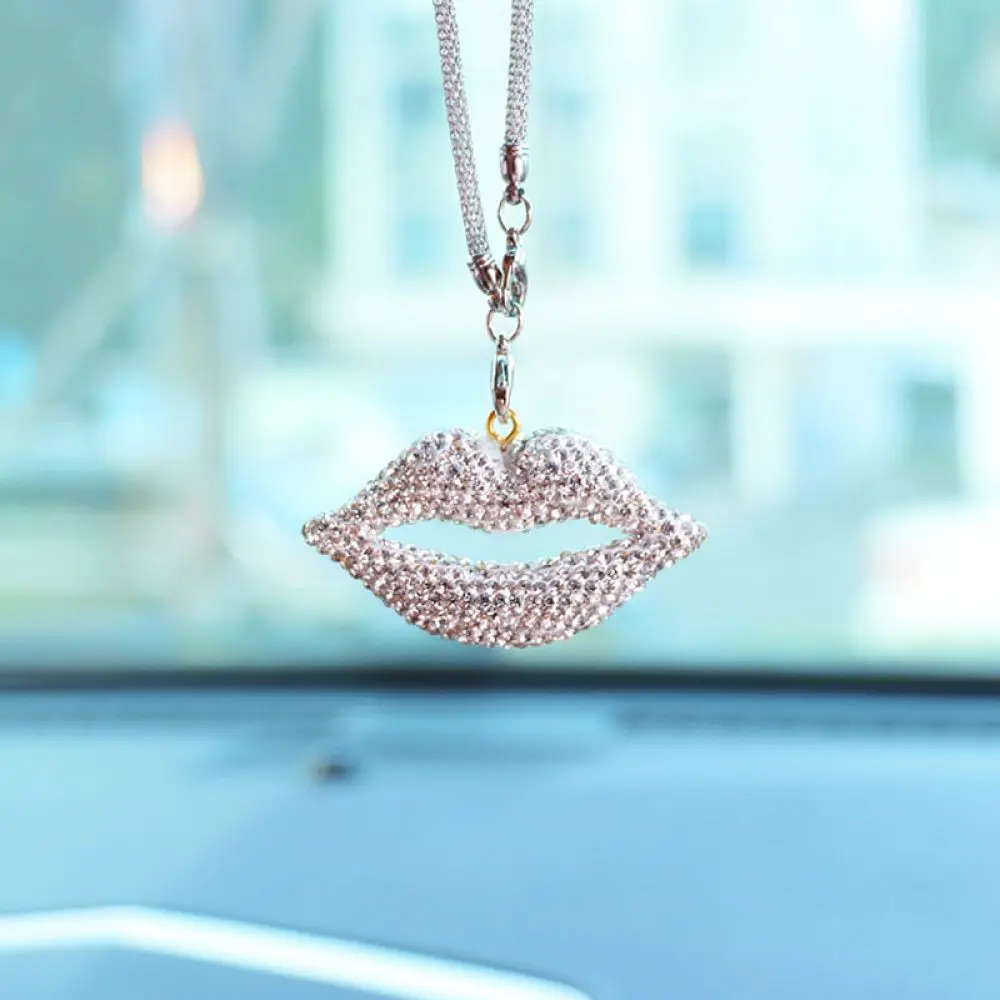 Sparkling Rhinestone Alphabet Pendant Bowknot Clay Car Mirror Hanger Luxury Auto Interior Decorative Charms For Vehicle