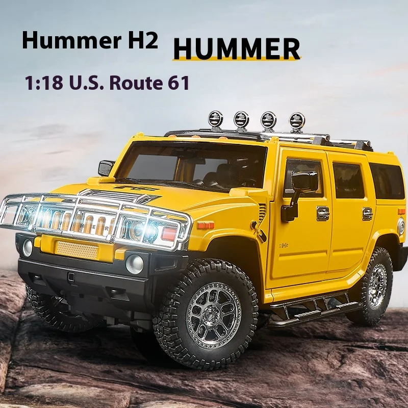 Large 1:18 H2 Alloy Off Road Car Diecast Metal Model Sound Light Pull Back Toy Collect Display Ornament Children Toy Gift