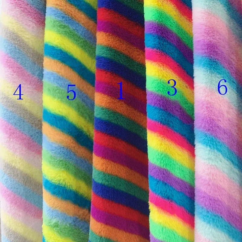 Small Rabbit Hair Printed Flannelette Polyester Plush Fabric Rainbow Stripe DIY Clothing Manual Sewing Handmade