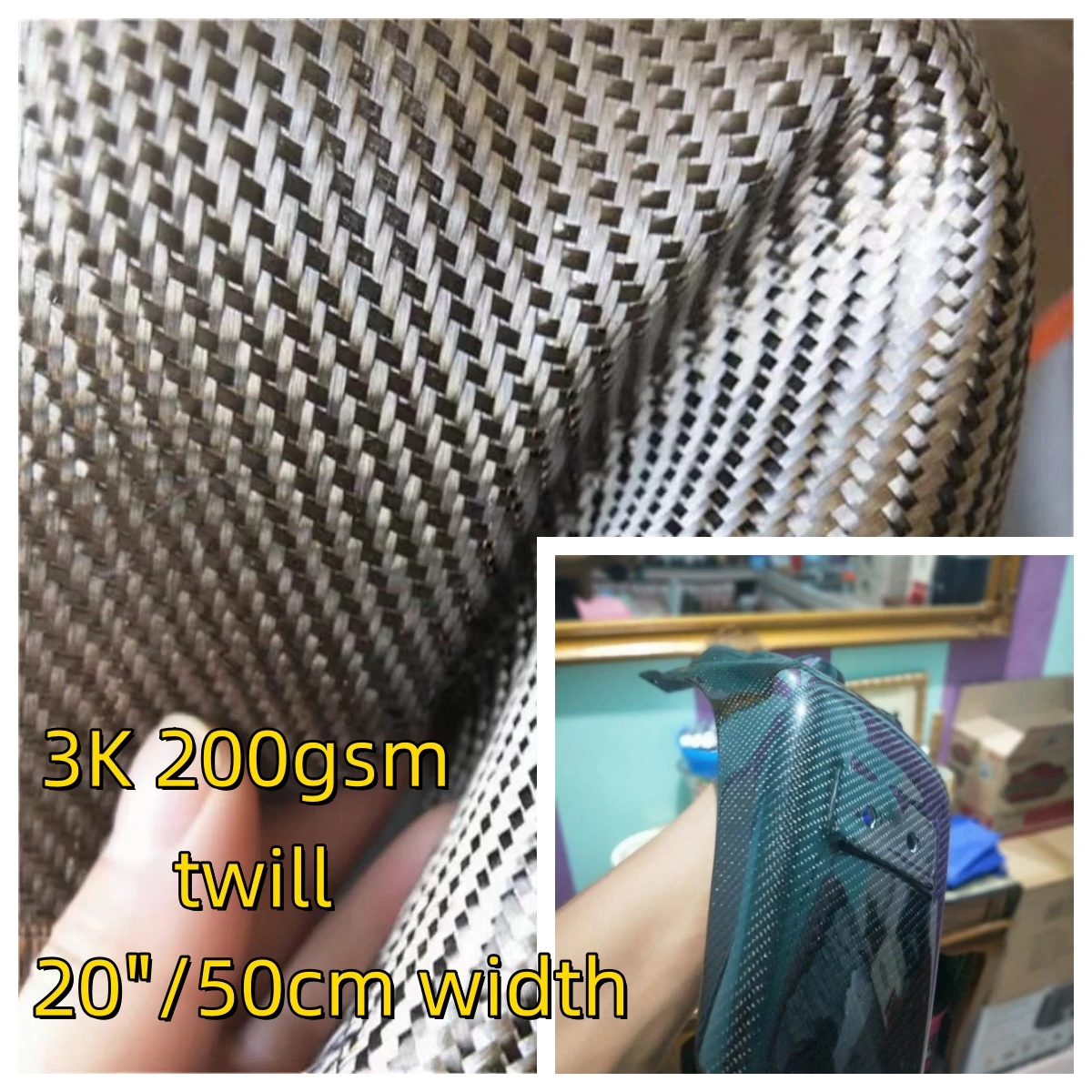 

[Grade A] Real Carbon Fiber Cloth Carbon Fabric 3K 200gsm 2x2 twill 20"/50cm width,Used for bicycle,motorcycle,car,fishing rods