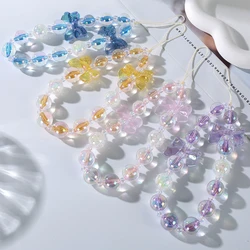 Sweet Crystal Anti-Drop Cellphone Chain Bow Round Beaded Mobile Phone Hanging Cord For Women Girl Phone Case Chain Strap Jewelry