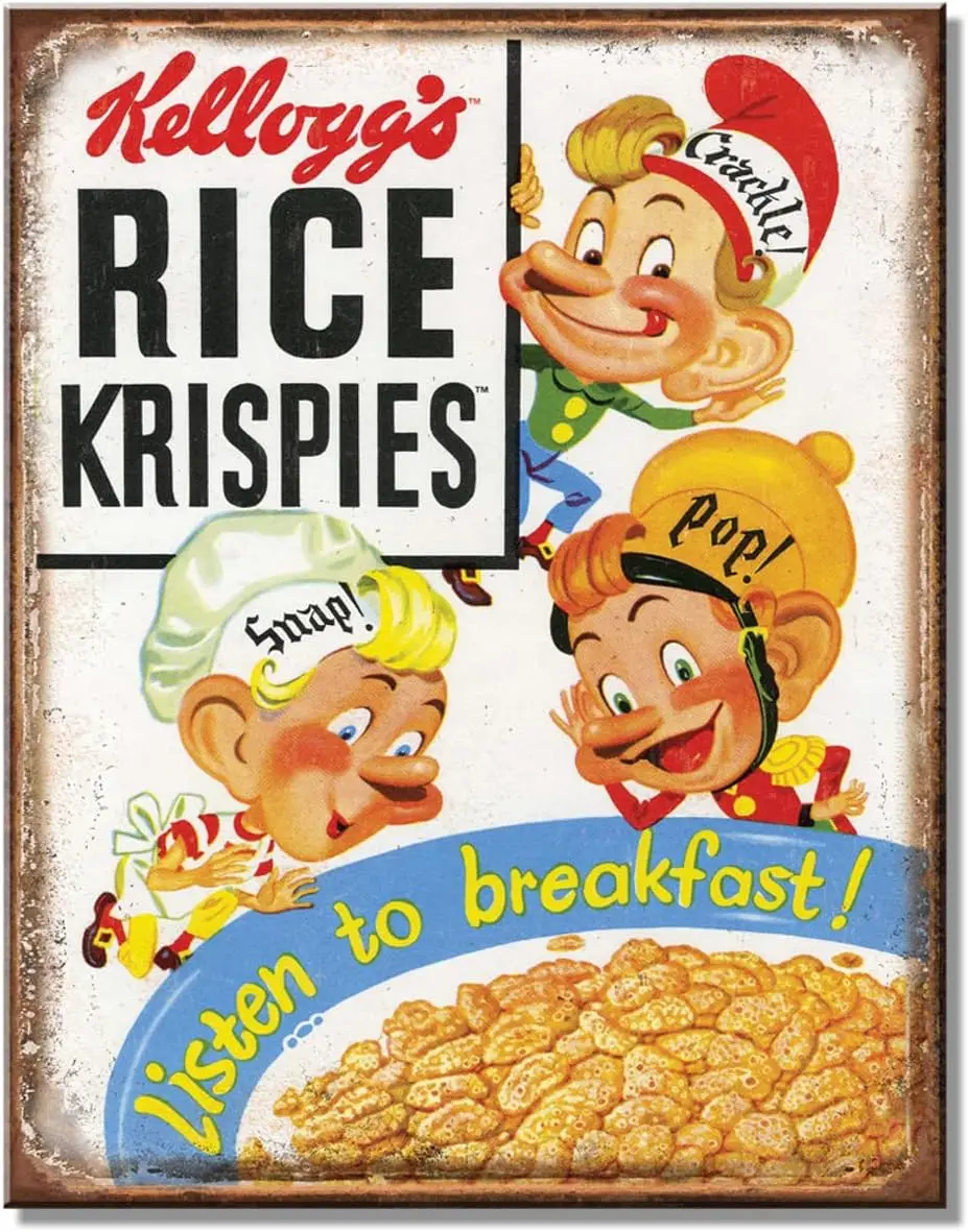 Desperate Enterprises Kellogg;s Rice Krispies Tin Sign - Nostalgic Vintage Metal Wall Decor - Made in USA